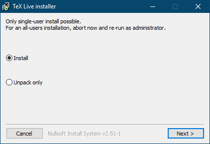 První fáze instalátoru .exe pod Windows